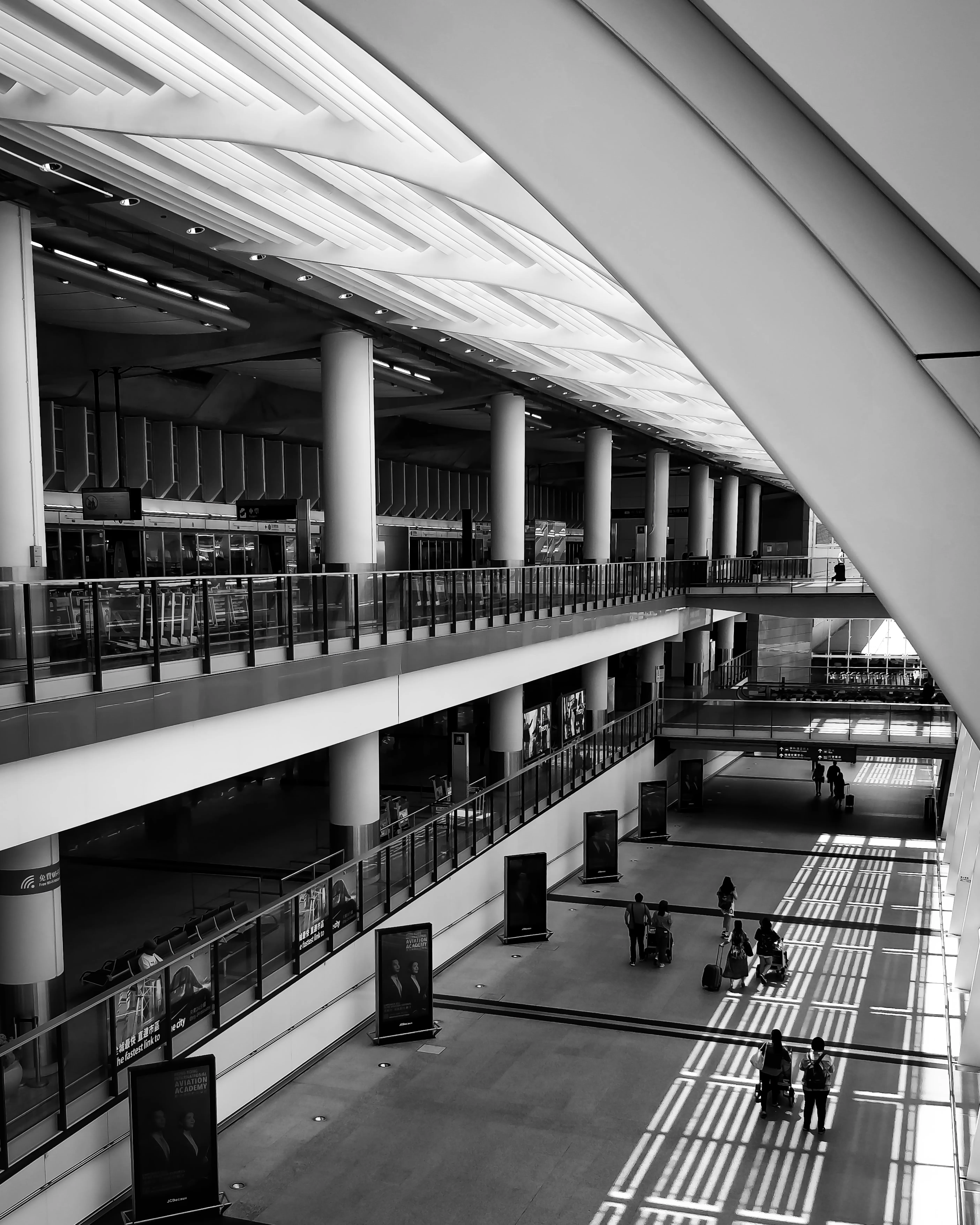 Busy international airport terminal